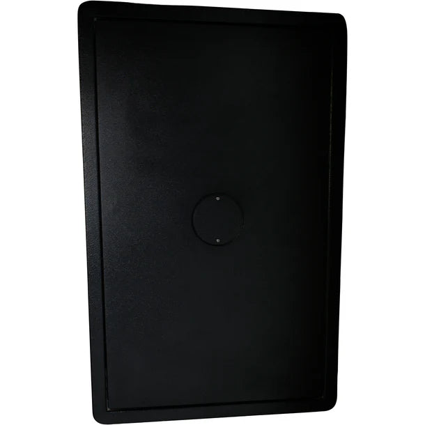 Barska AX14198 FV Pro 500 biometric fire resistant safe rear view showing the back panel with pre-drilled center anchor hole for wall or floor mounting