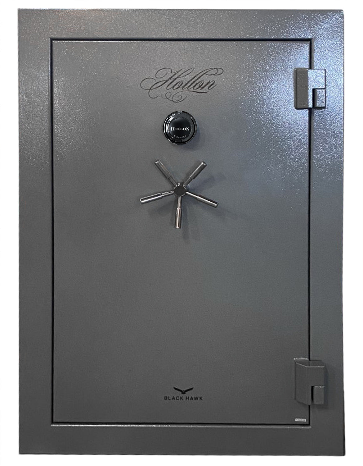 Hollon BHS-39C Black Hawk gun safe in gray textured finish with mechanical combination dial and black chrome 5-spoke handle