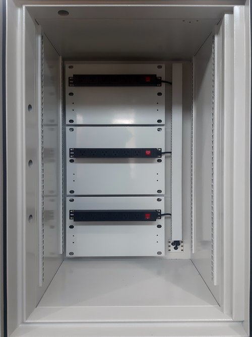 Rack-mounted server or data storage unit inside a cabinet