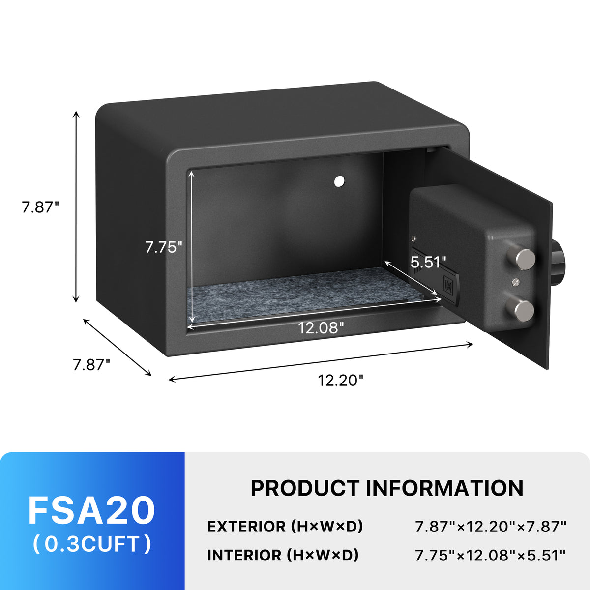 RPNB RP20FSA Biometric Home Safe Inside Dimensions