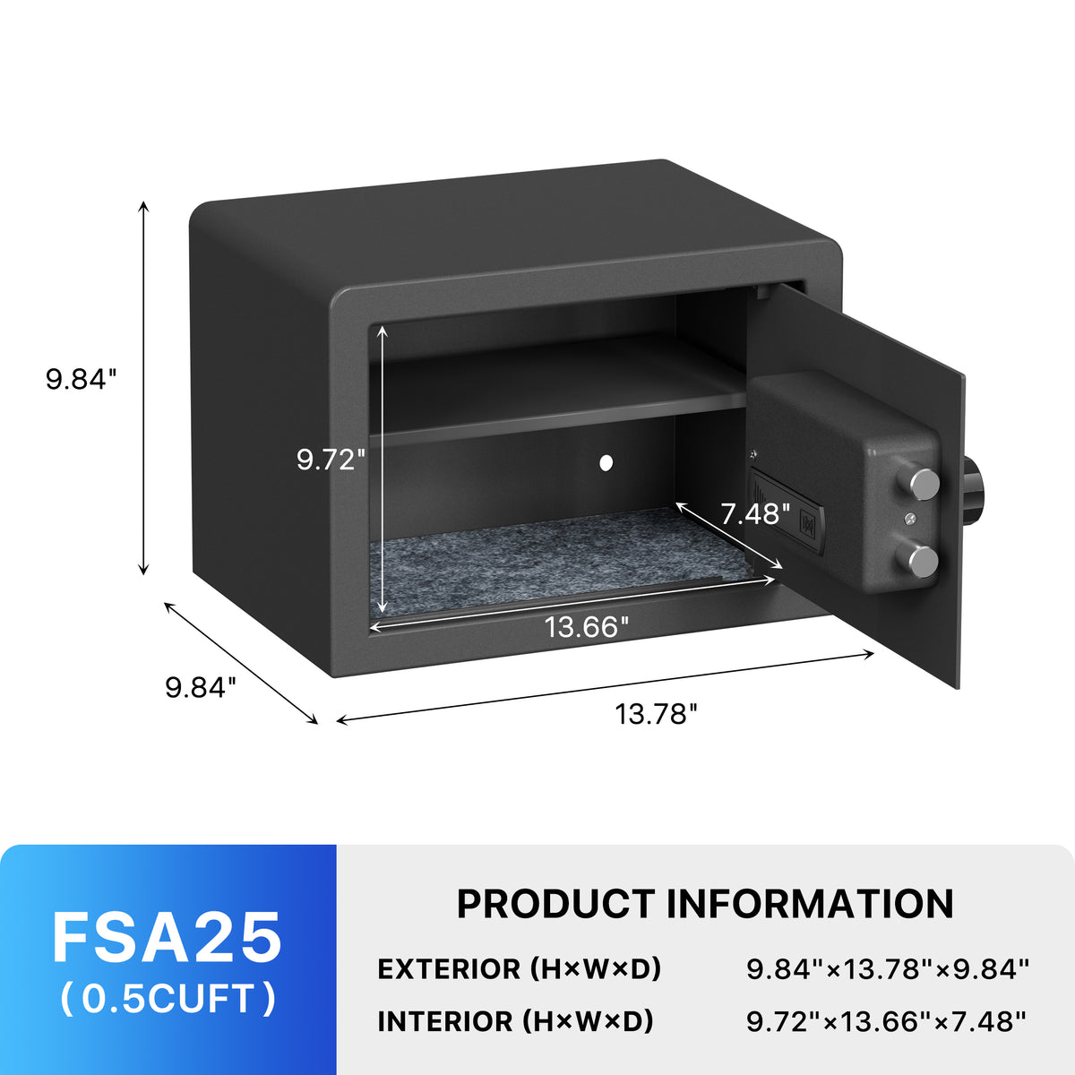 RPNB RP25FSA Biometric Home Safe Door Open Dimensions