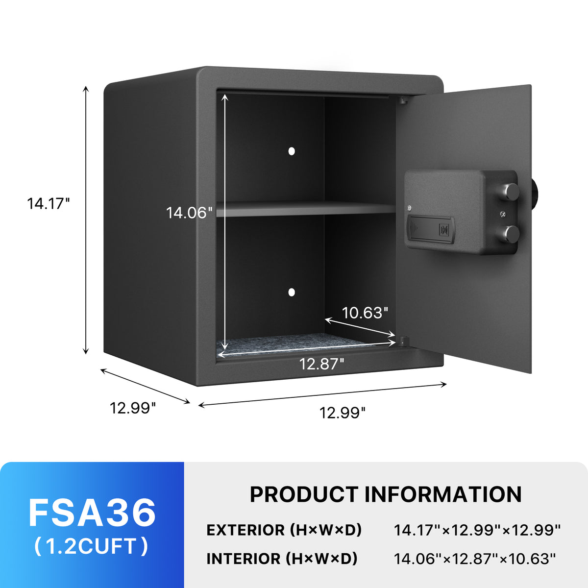RPNB RP36FSA Biometric Home Safe Door Open Dimensions
