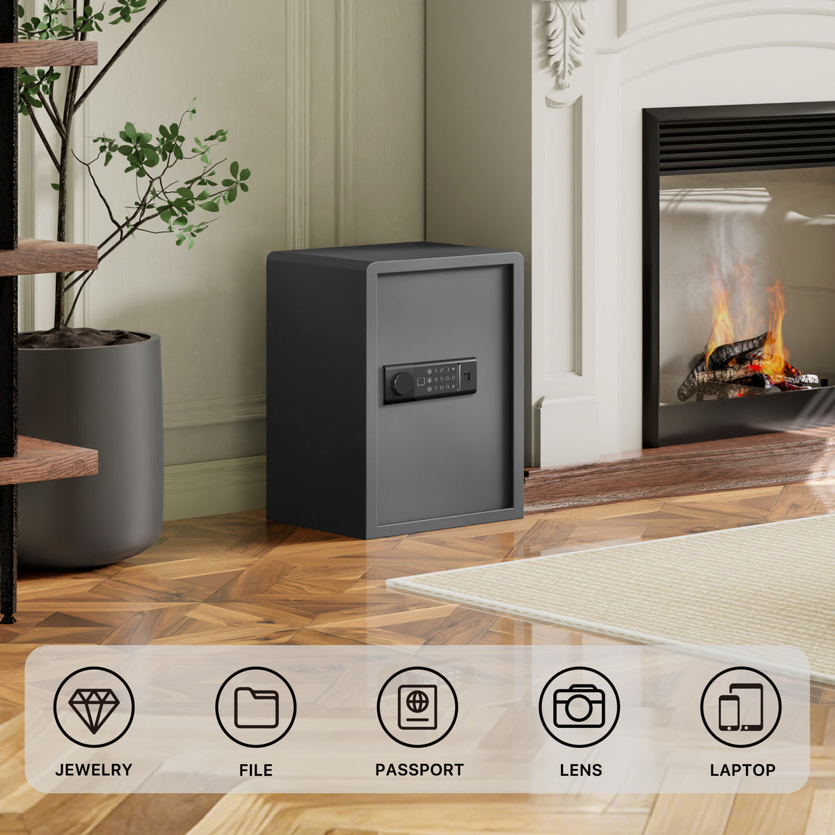 RPNB RP50FSA Biometric Home Safe Next to Fireplace