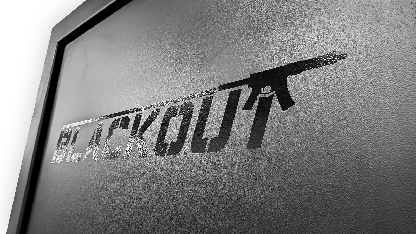 Black vault door with 'BLACKOUT' branding on a white background