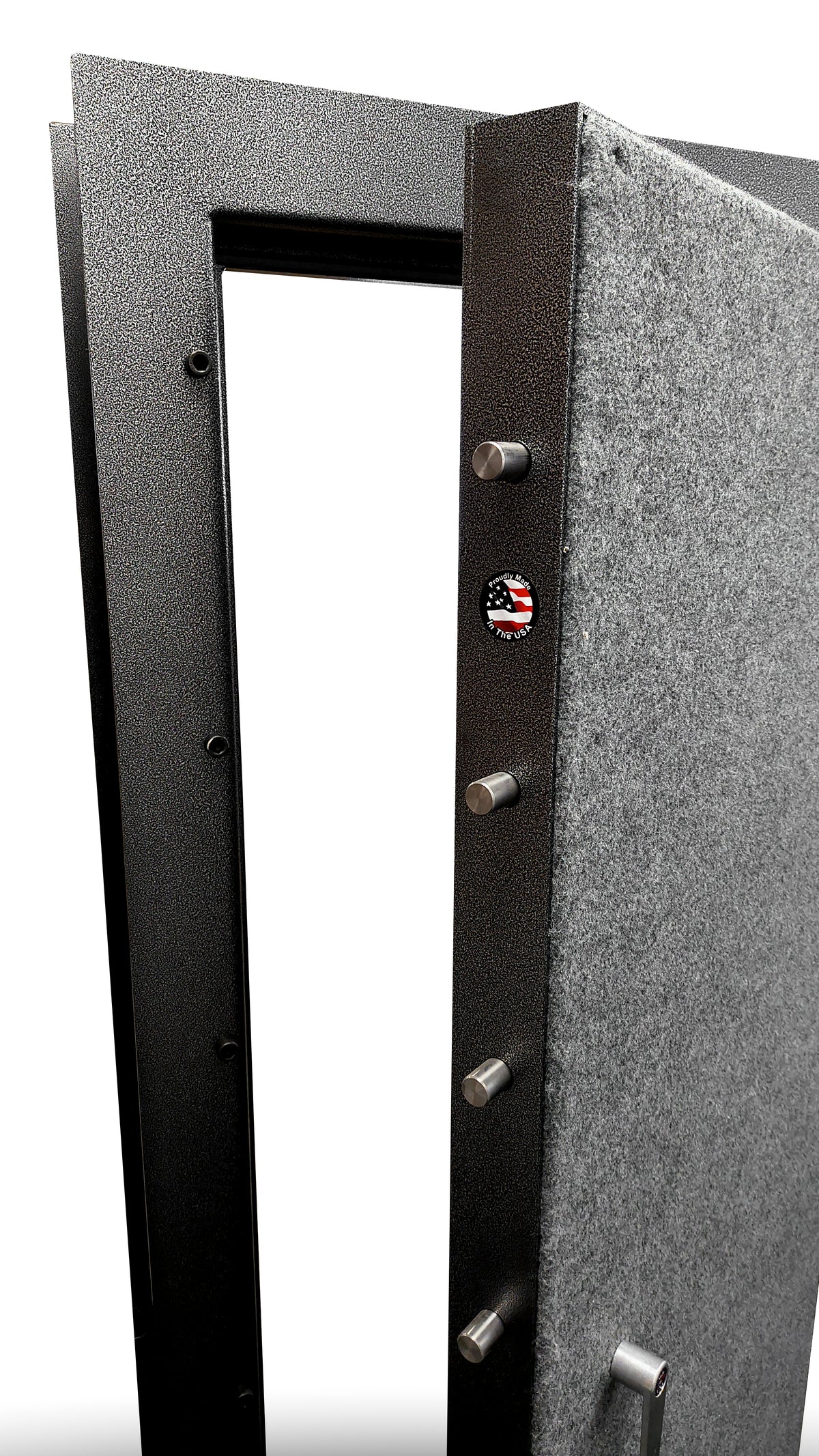 Ironman 7230 residential vault door view of boltwork from interior.
