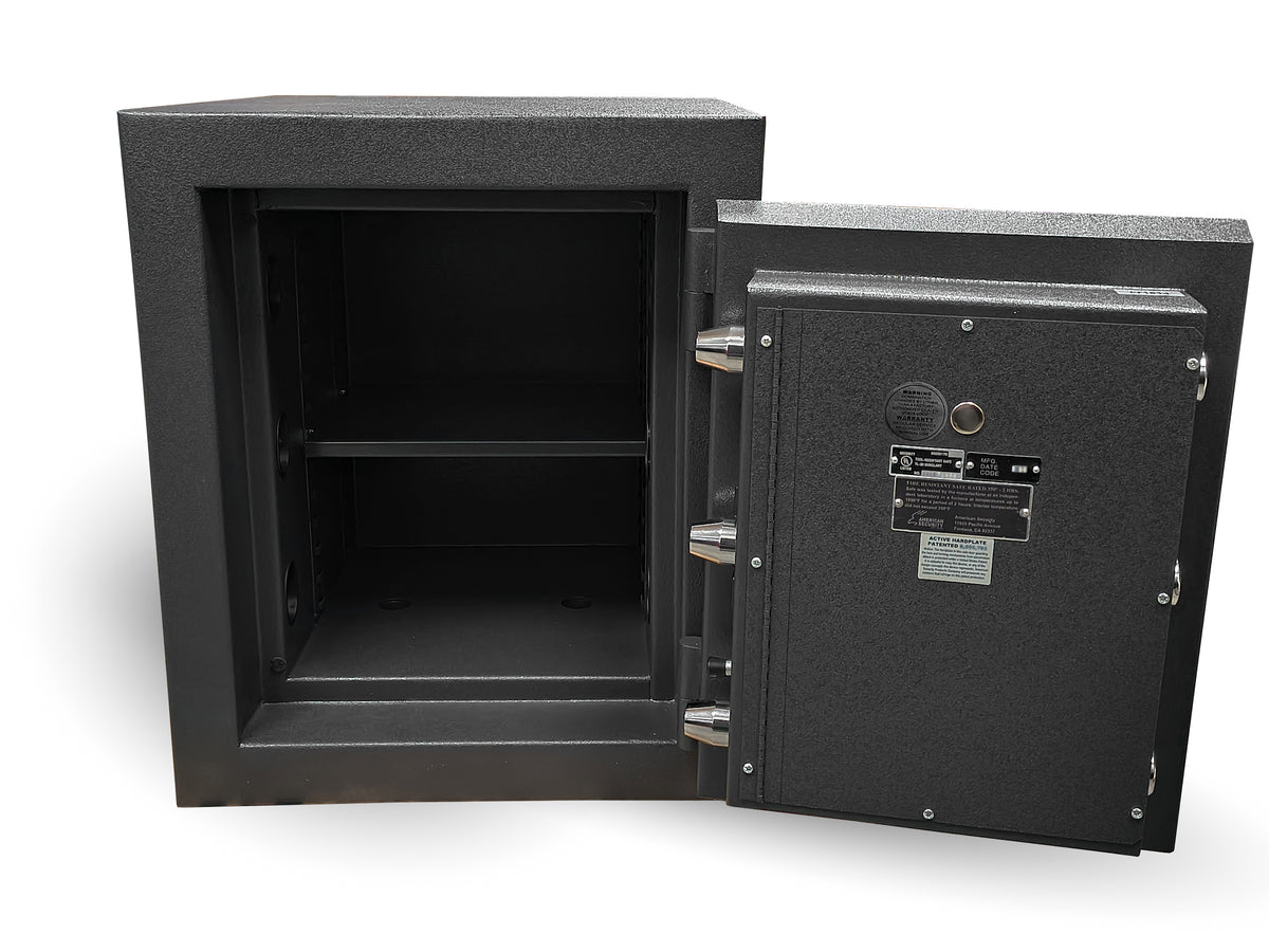 AMSEC American Security AMVAULT CF1814 TL30 high security composite burglar fire rated safe black front open.