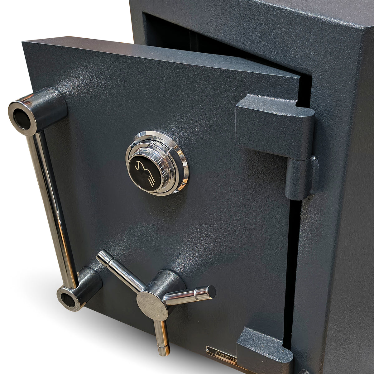 AMSEC American Security AMVAULT CF1814 TL30 high security composite burglar fire rated safe front right door open.