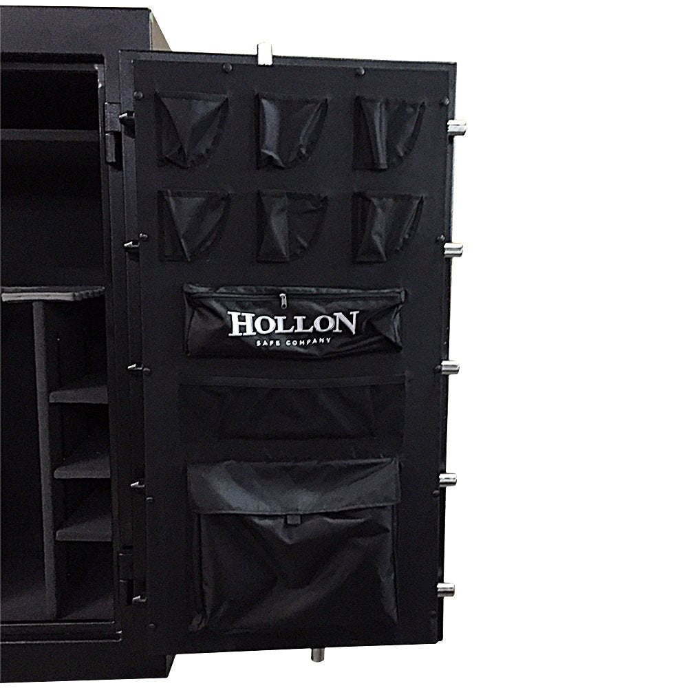 Hollon CS-36E Crescent Shield door pistol pockets, canvas organizer pouches, and visible chrome locking bolts