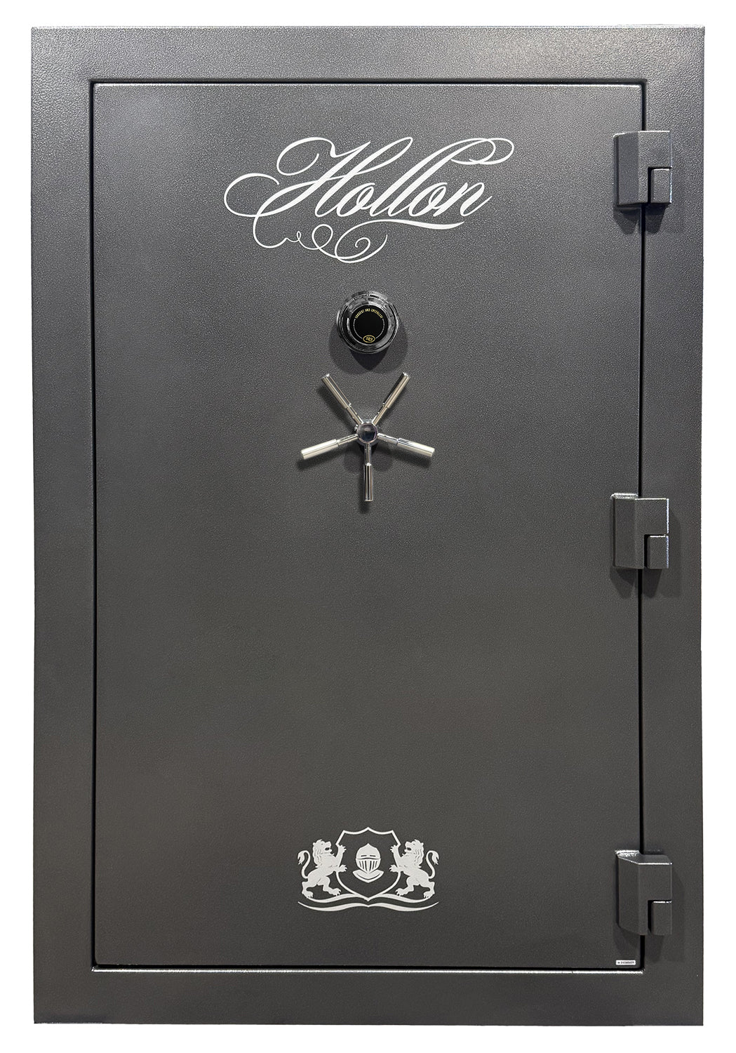 Hollon CS-45C gun safe front view in gun metal gray with S&G mechanical combination dial and chrome 3-spoke handle