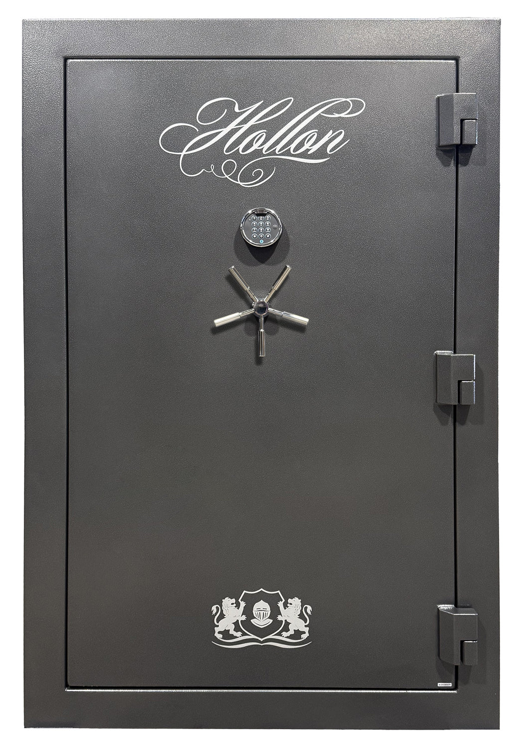 Hollon CS-45E Crescent Shield 45 gun safe: 12-gauge steel, 75-min fire rating, full-wrap 1.5" bolts, LED motion light, lifetime warranty. Call 800-207-2259.
