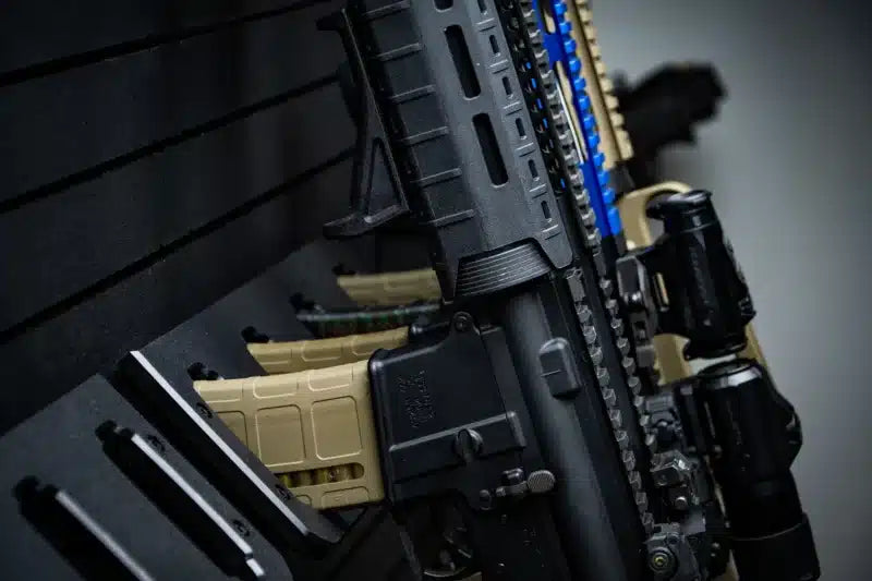 Tactical Walls MWMRH ModWall Multi-Rifle Hangers V2 Closeup of Rifles
