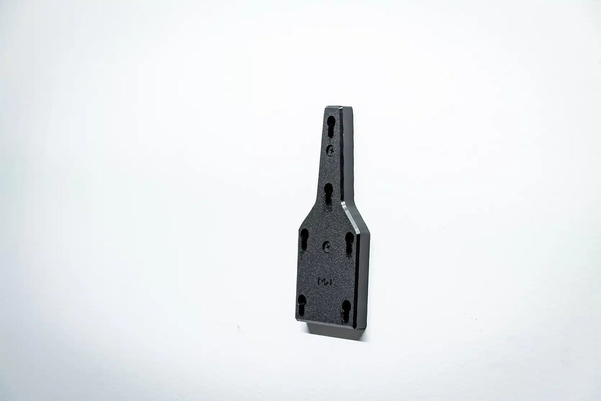 Black metal bracket on a white background