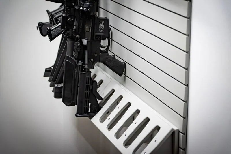 Tactical Walls ModWall Grey Vertical Six Rifle Rack Closeup of Bottom 