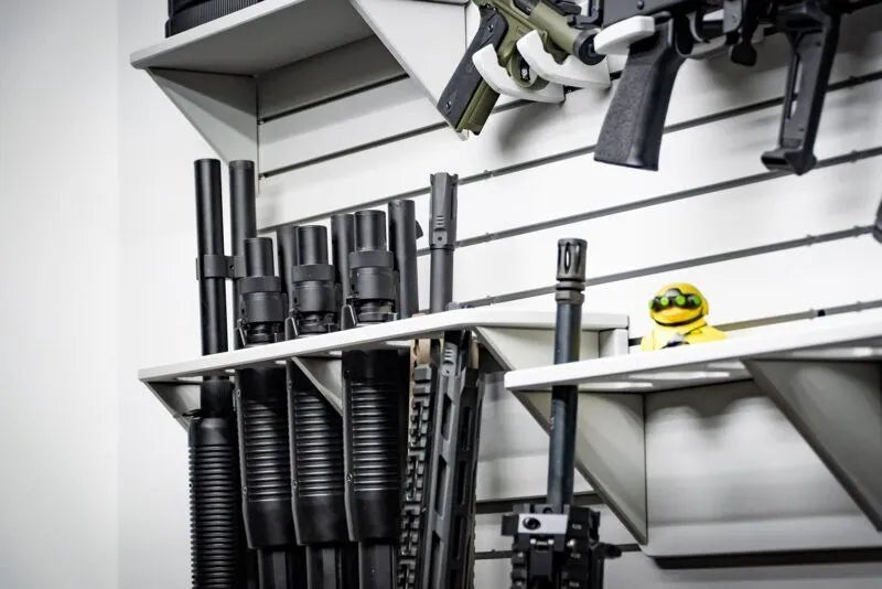 Tactical Walls ModWall Grey Vertical Six Rifle Rack Closeup of Top Part 2