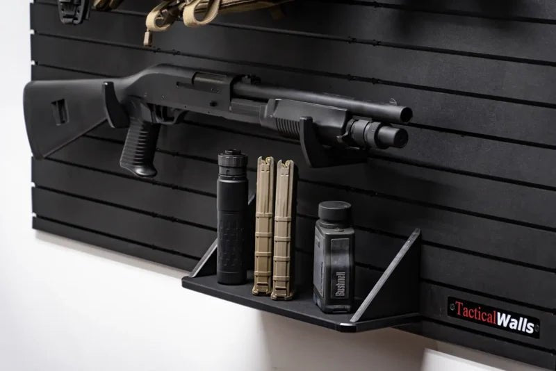 Tactical Walls MWYSGUNWALL Yellowstone Marshals Gun Wall Package Closeup of Rifle and Shelf