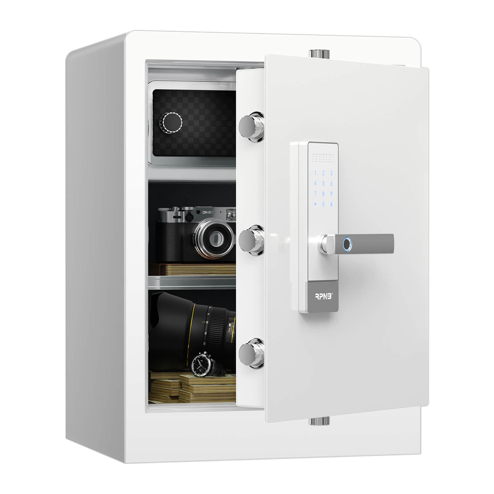 RPNB RPHS60W Smart Touch Screen Biometric Fingerprint Security Safe White Door Open