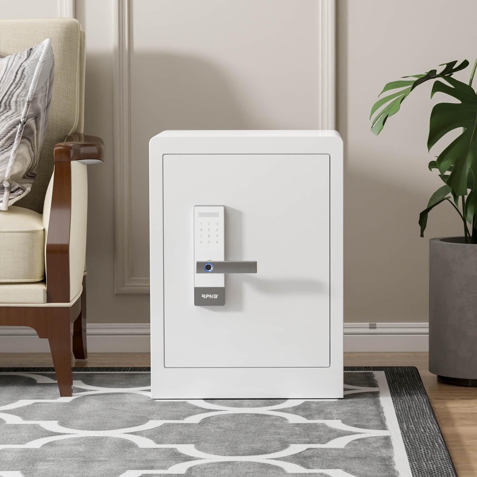 RPNB RPHS60W Smart Touch Screen Biometric Fingerprint Security Safe White Door Open