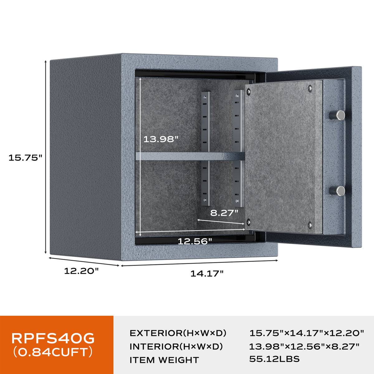 RPNB Grey Deluxe Fireproof Safe with Smart Touchscreen Keypad RPFS40G Specifications