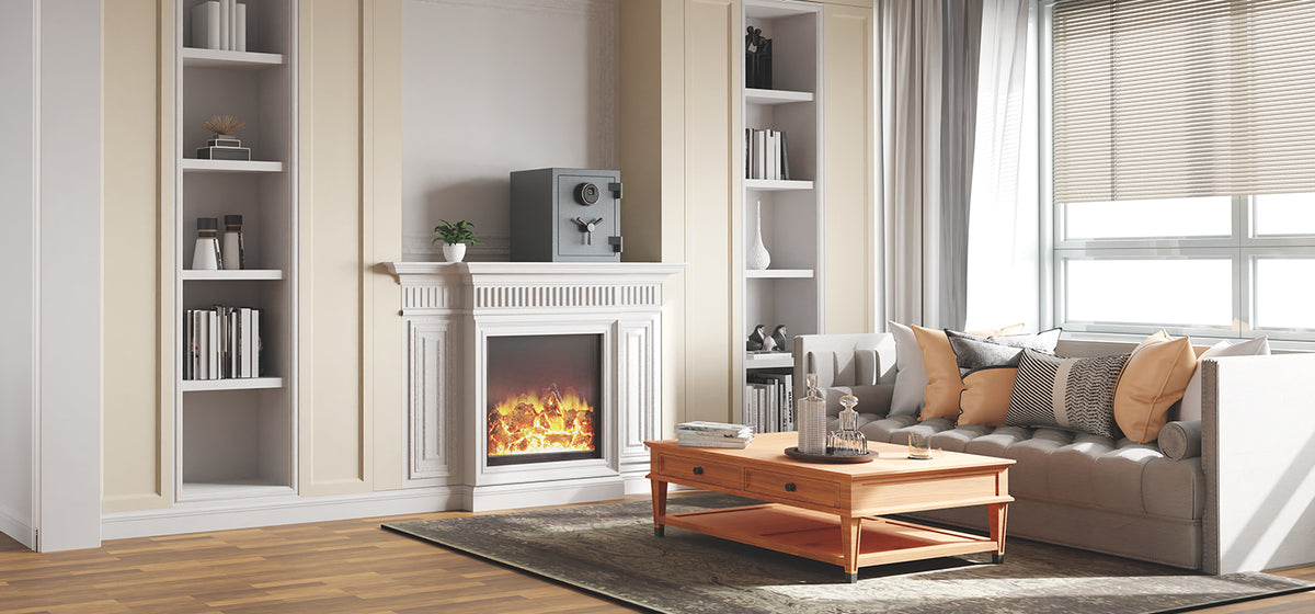 RPNB Grey Deluxe Fireproof Safe with Smart Touchscreen Keypad RPFS40G On Top of Fireplace