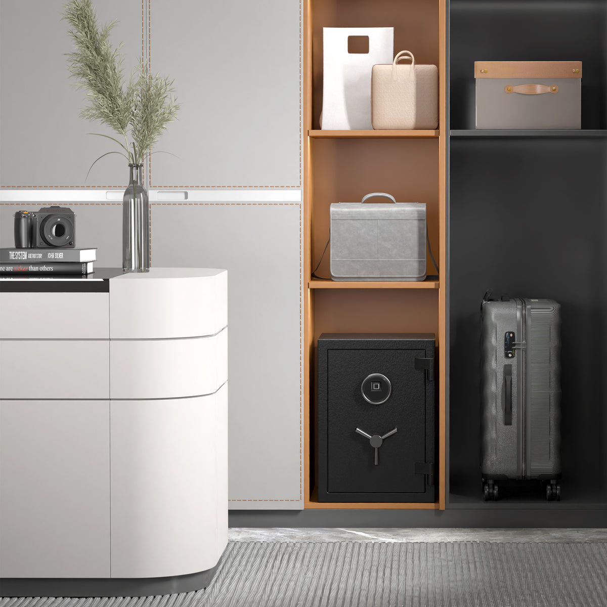 RPNB RPFS50 Deluxe Biometric Fireproof Safe with Touch Screen Keypad Installed In Closet