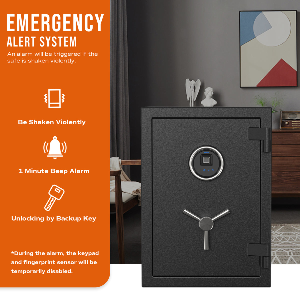 RPNB RPFS50 Deluxe Biometric Fireproof Safe with Touch Screen Keypad Emergency Alert System