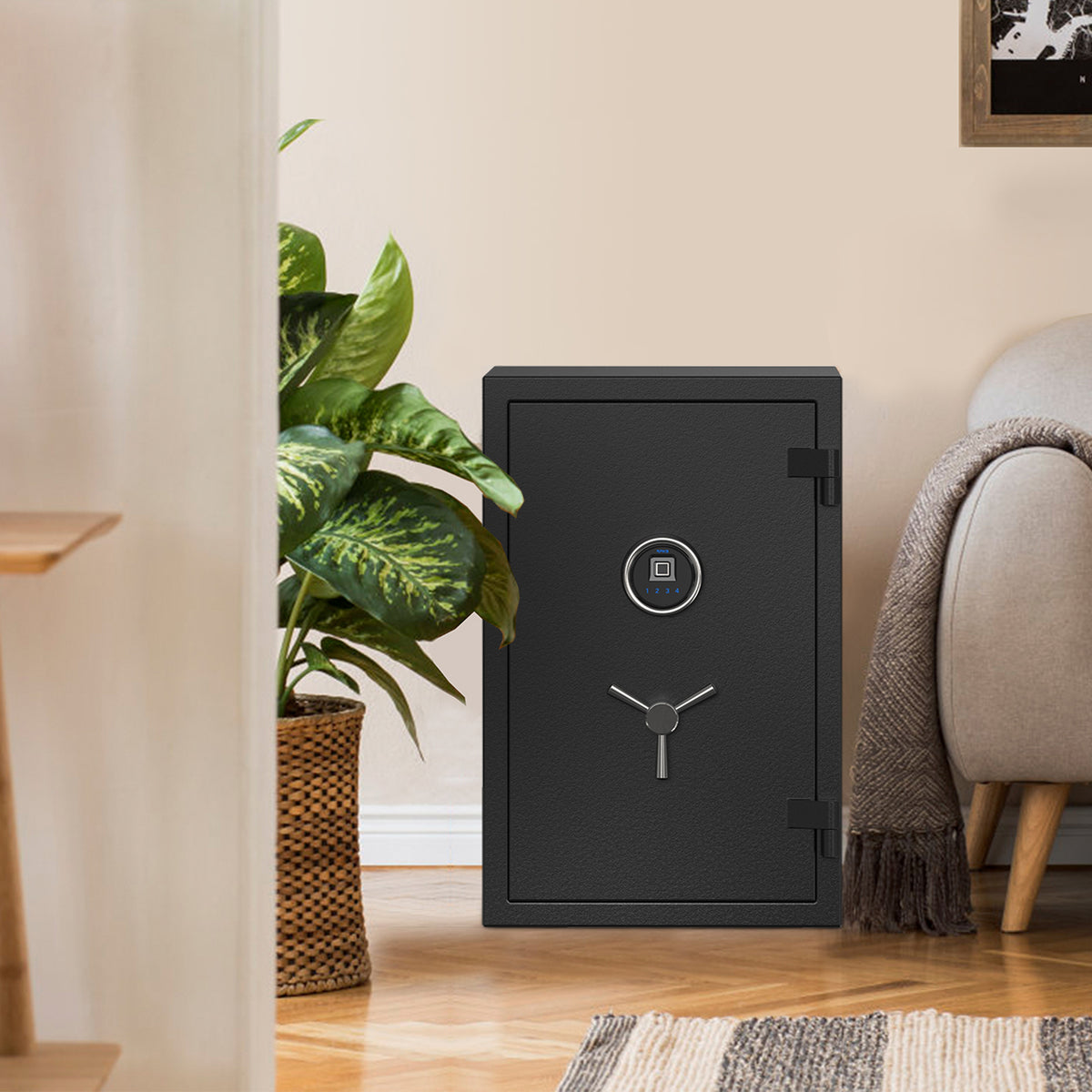 RPNB RPFS66 Large Biometric Fireproof Safe with Touch Screen Keypad End Table in Living Room