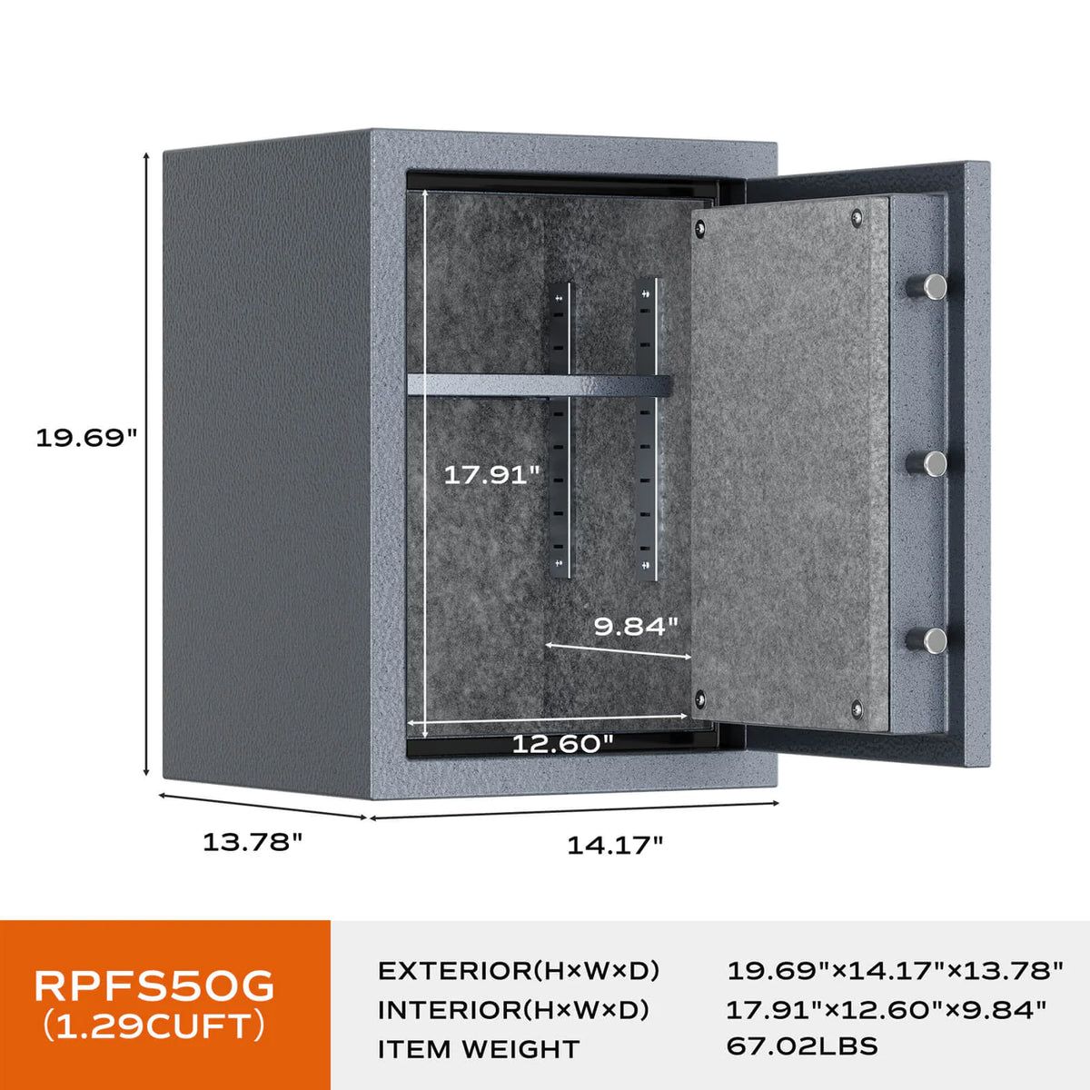 RPNB RPFS50G Grey High Capacity Biometric Fireproof Safe with Touch Screen Keypad Specificatons