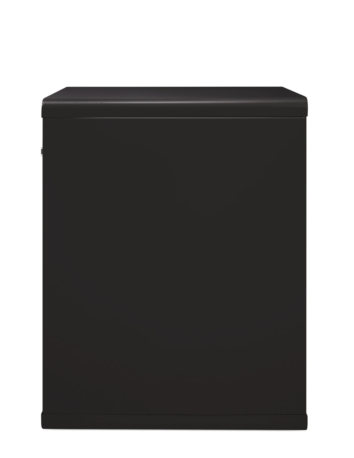 FireKing Turtle Contour 2-drawer fireproof file cabinet in Black, side profile showing depth and radiused top edge