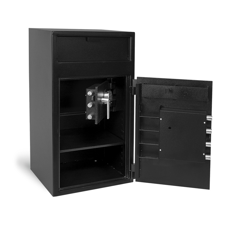Pacific Safe FL4020M Front Load Depository Safe with Internal Compartment Bottom Doors Open