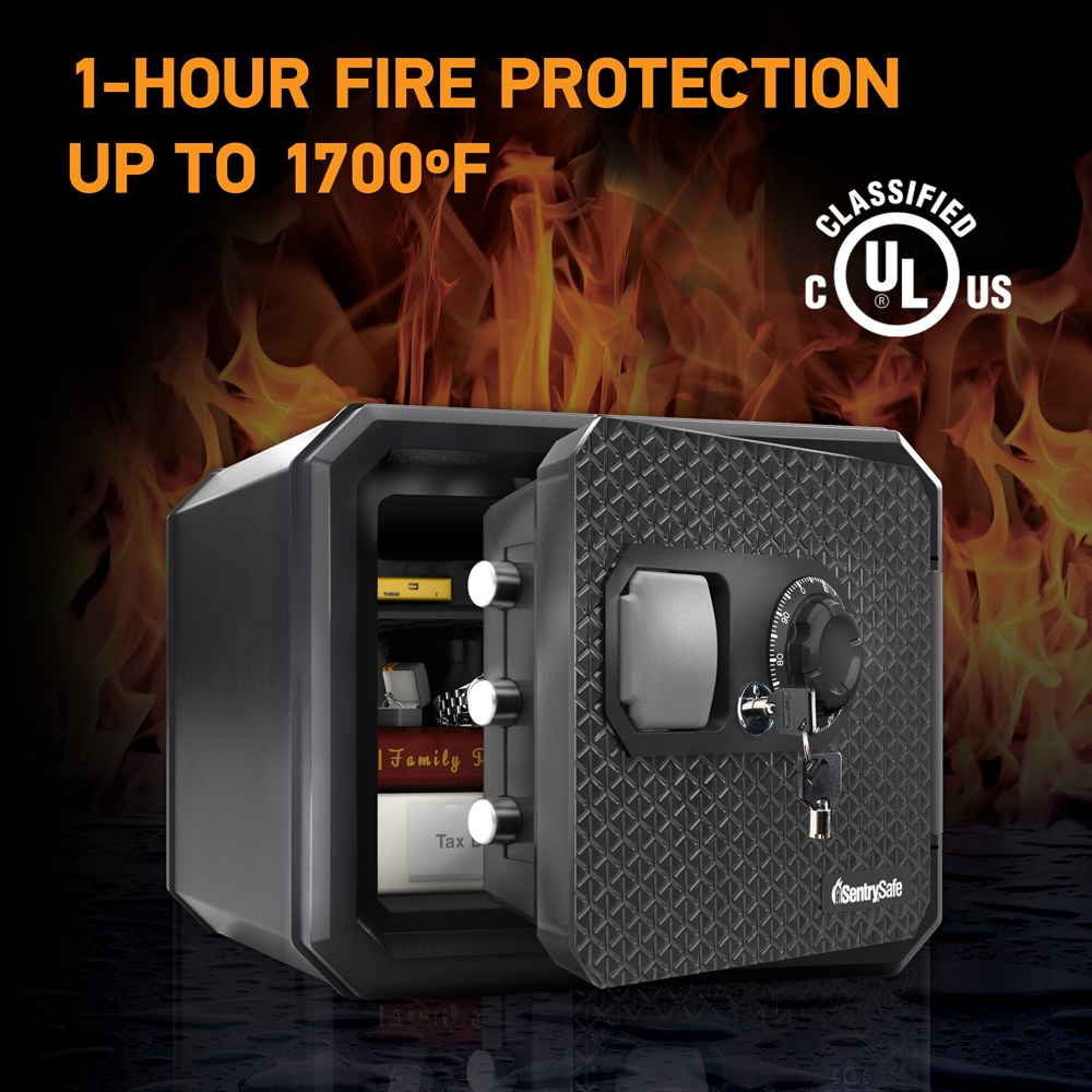 SentrySafe FPW082KSB Fireproof &amp; Waterproof Safe with Dial Combination &amp; Override Key One Hour Fire Protection