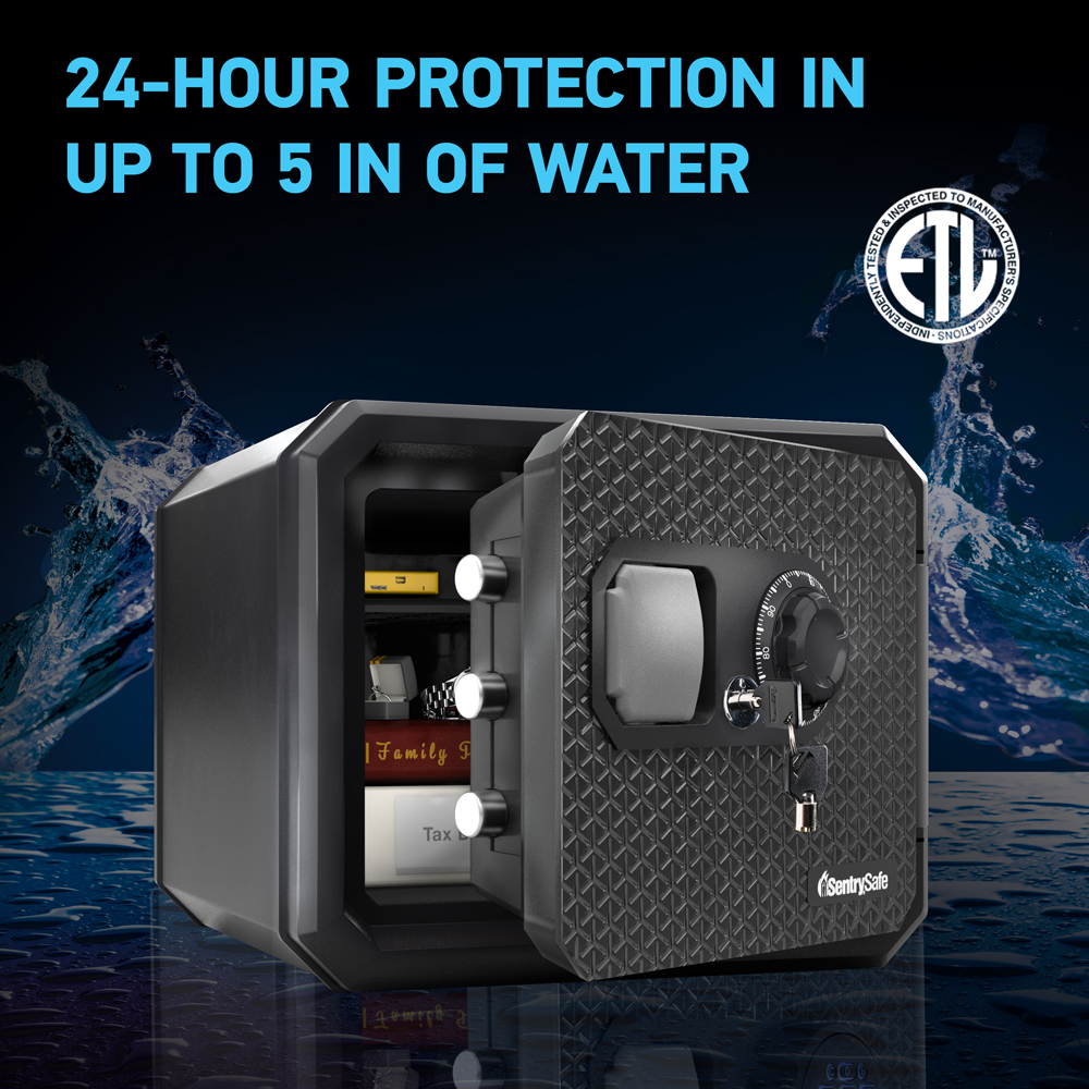 SentrySafe FPW082KSB Fireproof &amp; Waterproof Safe with Dial Combination &amp; Override Key 24-Hour Water Protection