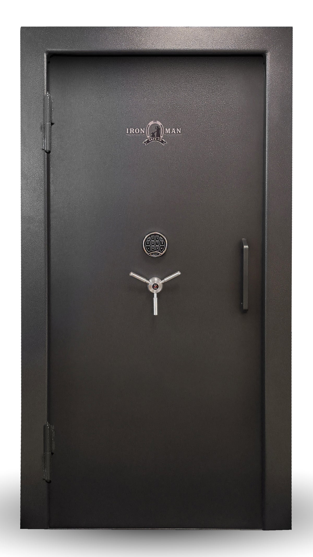 Ironman 7230 residential vault door out swing left hinge front closed.