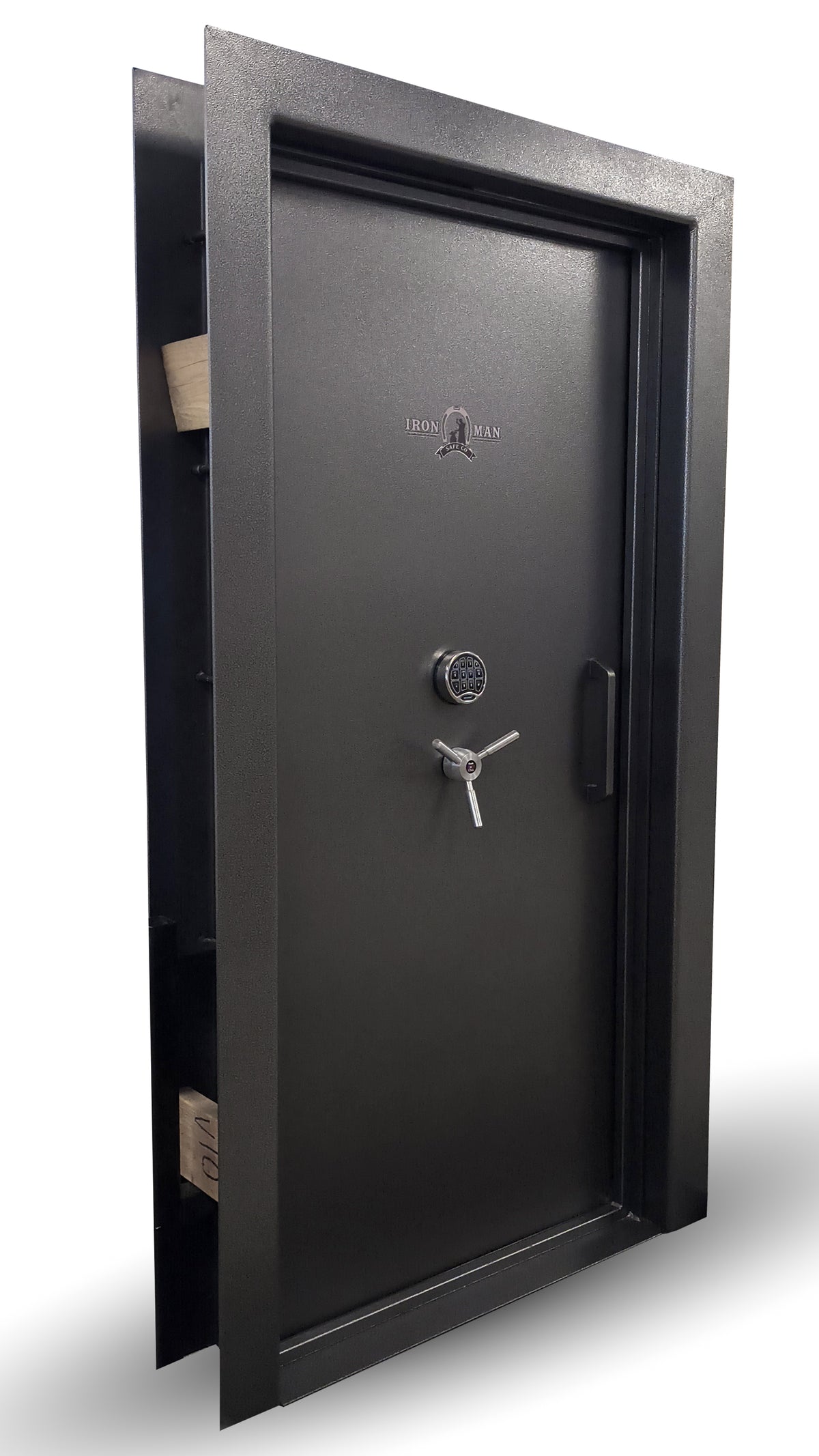 Ironman 7230 residential vault door in swing left hinge front left closed.