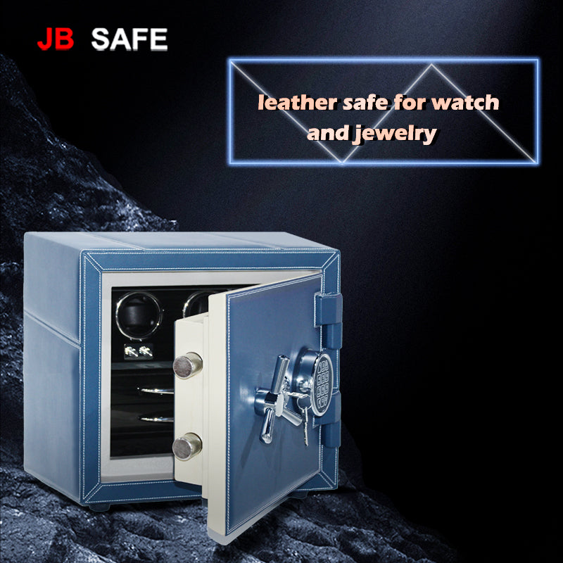 JB Watch Winder & Jewelry Safe Fireproof 2 Jewelry Drawers & 2 Watch Winders Leather Material