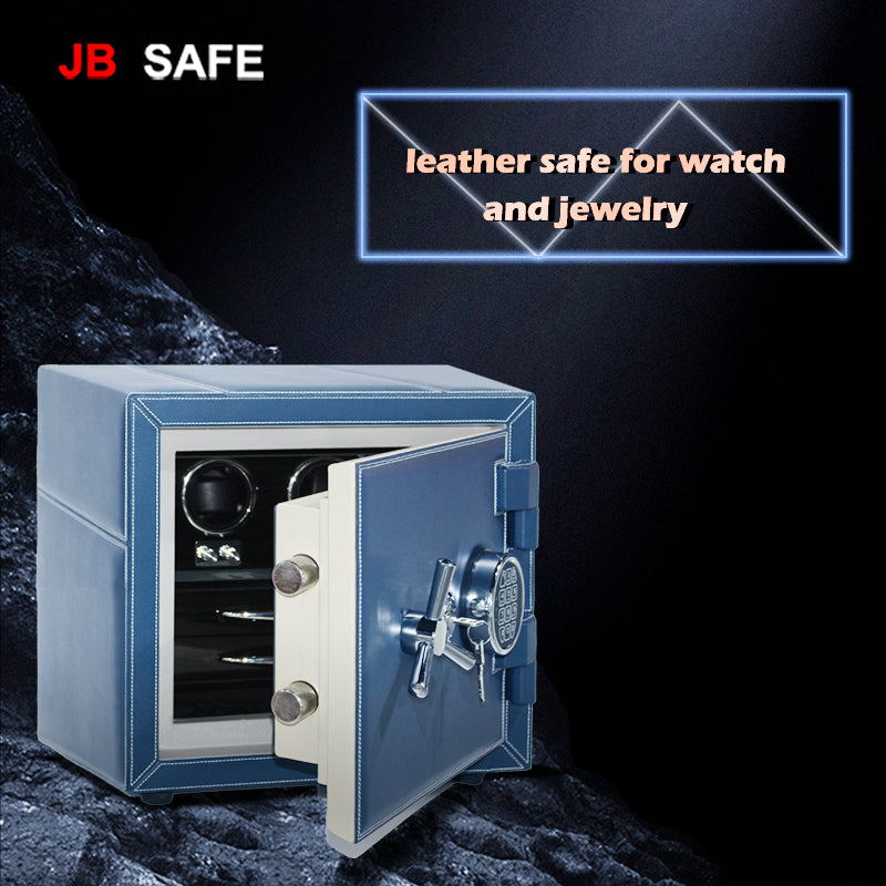JB Watch Winder & Jewelry Safe Fireproof 2 Jewelry Drawers & 2 Watch Winders Door Open 90 Degrees