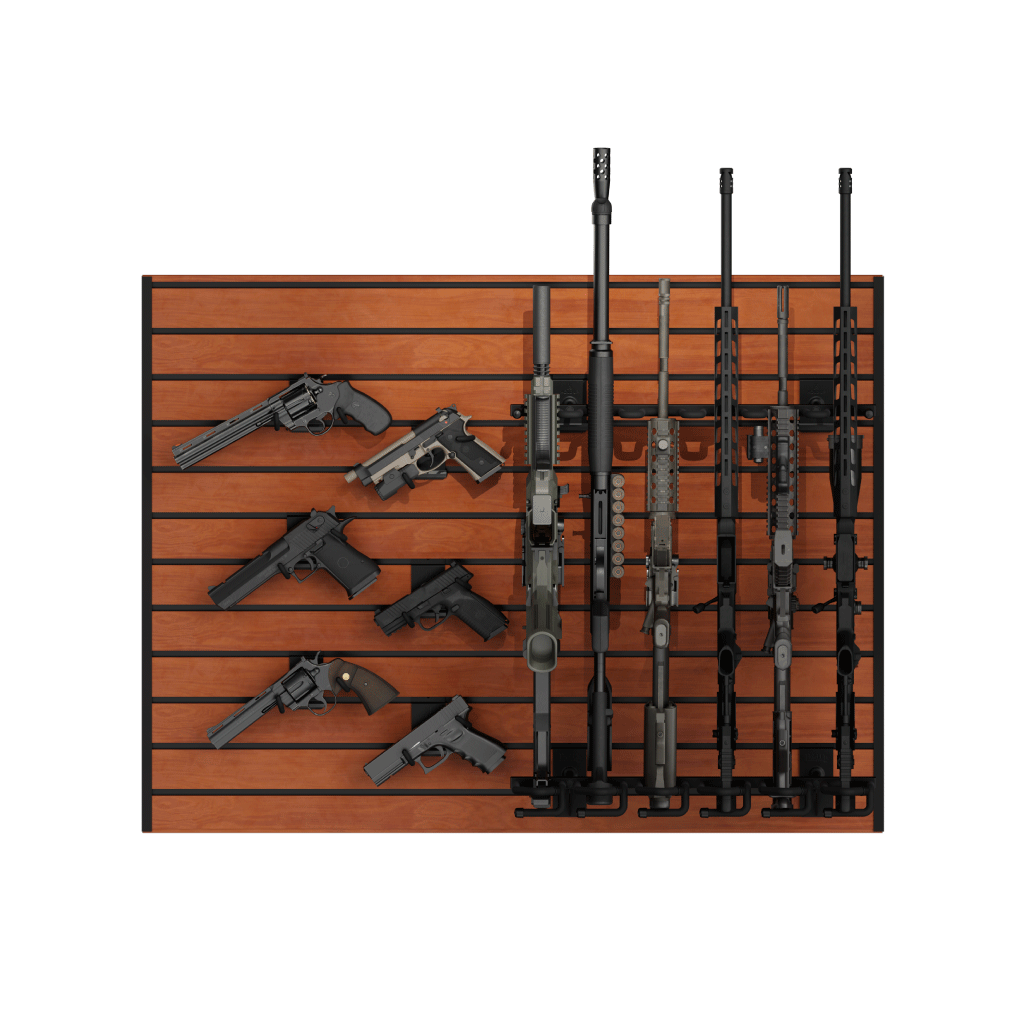 Hold Up Displays Gun Wall Bundle for 6 Rifles and 6 Pistols HD103 Cherry