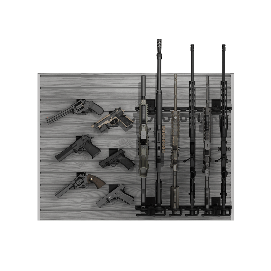 Hold Up Displays Gun Wall Bundle for 6 Rifles and 6 Pistols HD103 Gray Oak