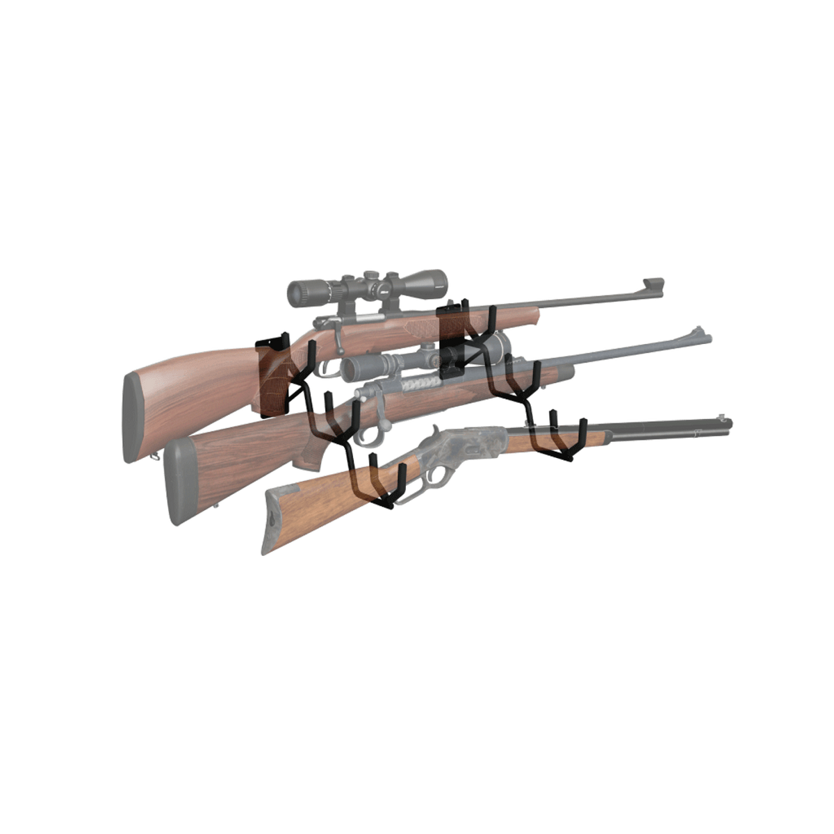 Hold Up Displays Horizontal Slatwall Gun Rack for 3 Rifles HD105-3SW Rifles