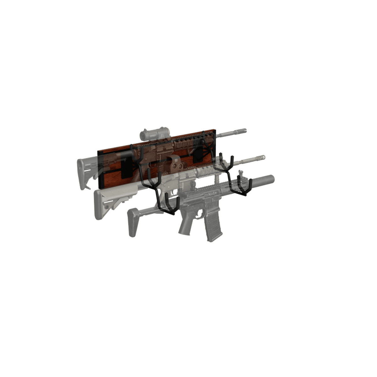 Hold Up Displays Gun Rack for 3 Rifles with Slatwall - HD106 Black Walnut