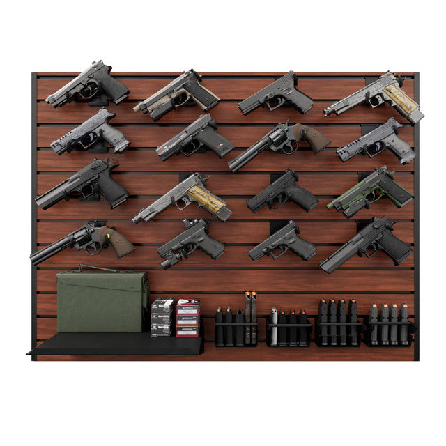Hold Up Displays HD109 Wall Panel Front with Handguns Brown Finish