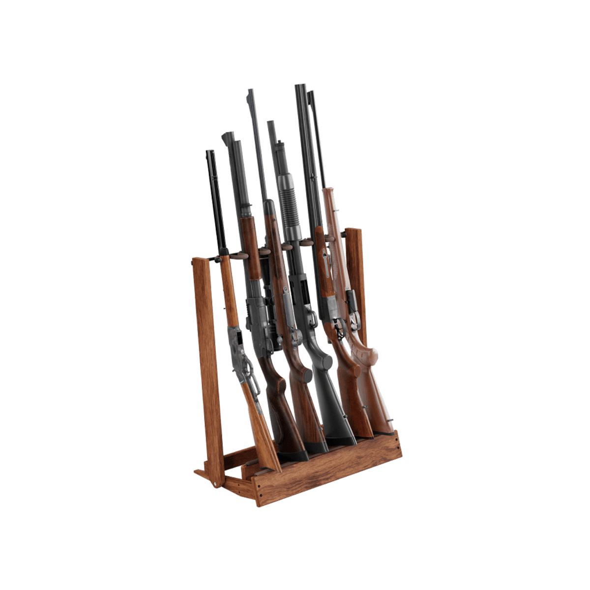 Hold Up Displays Hardwood Folding Firearm/Bow Rack HD54 full of firearms 2