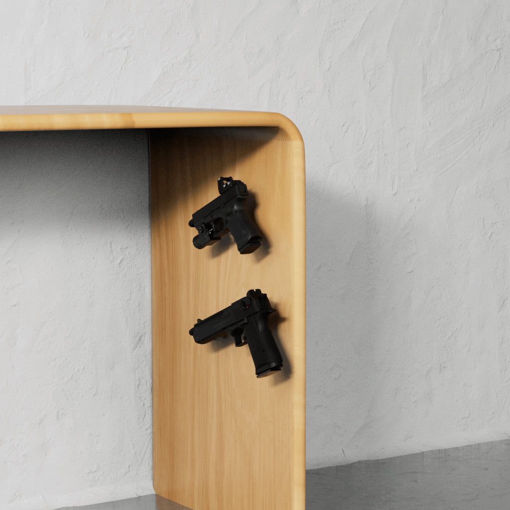 Hold Up Displays 90 Degree In Barrel Multi-Surface Handgun Display HD85-90 Mounted Under a Desk