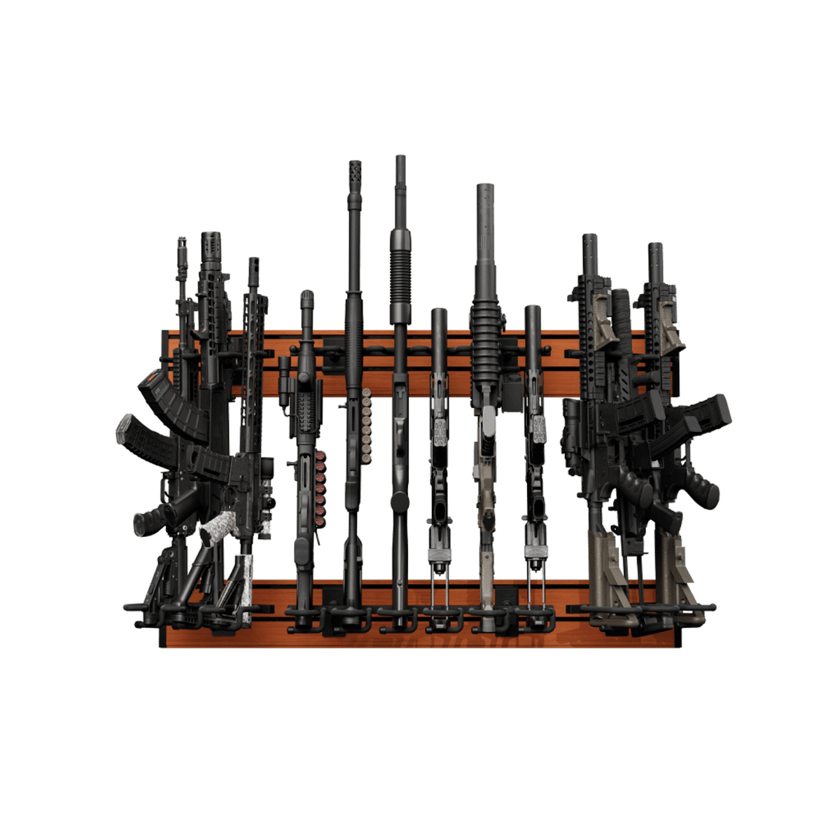 Hold Up Displays Rifle Rack Slatwall Display Package HD91 Cherry