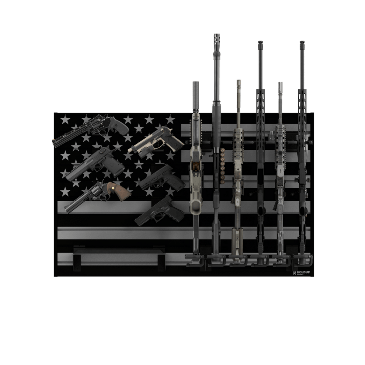 Hold Up Displays American Flag Gun Wall Bundle for 6 Rifles and 6 Pistols HD93-LS Light Silver & Black