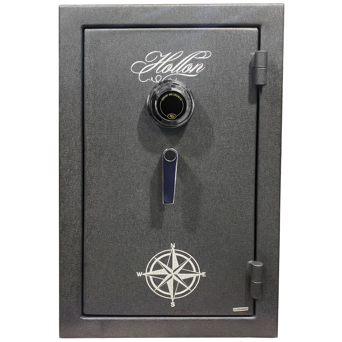 Hollon HGS-8C Hunter Series fireproof safe closed, textured black with chrome S&G Group 2 spy-proof dial and chrome bar handle