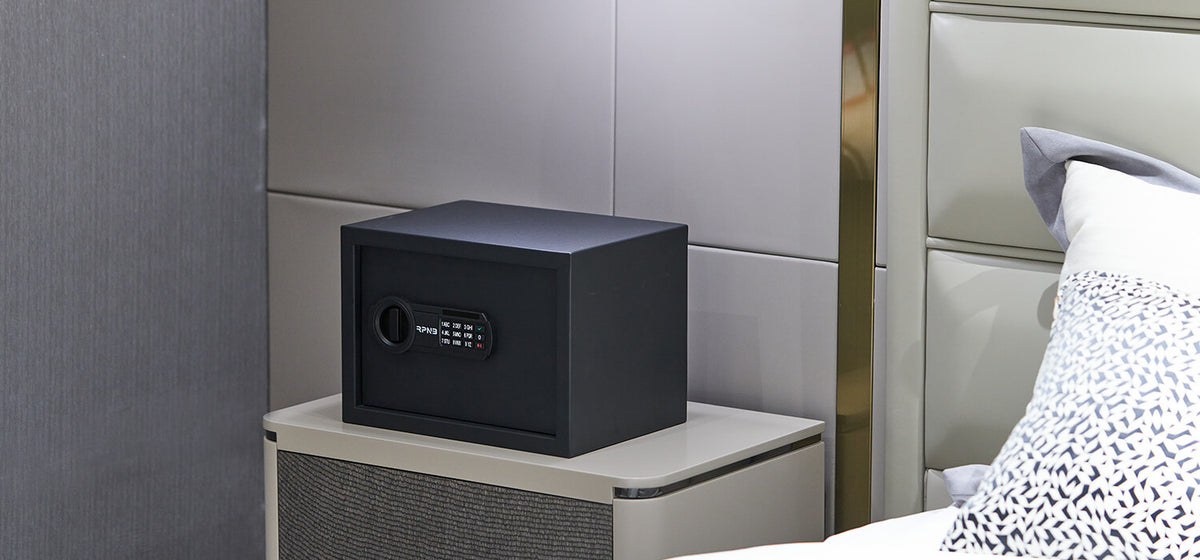 RPNB RP25ESA Electronic Home Safe with Digital Keypad On a Nightstand