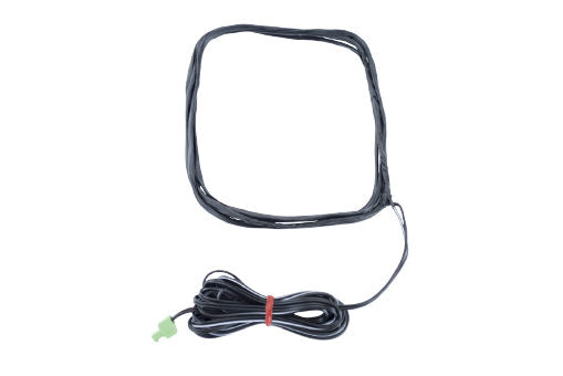 Contacta IL-AE99 under-the-counter hearing loop aerial shown as a flexible black PVC-covered copper wire shaped into a loop