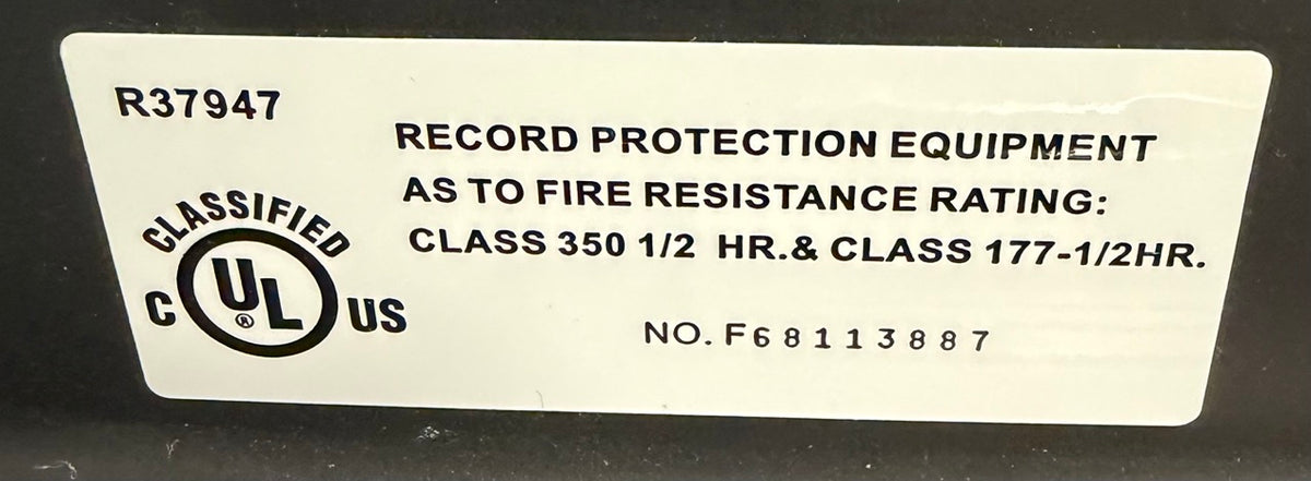 UL label on a fire protection equipment with text and certification logo.