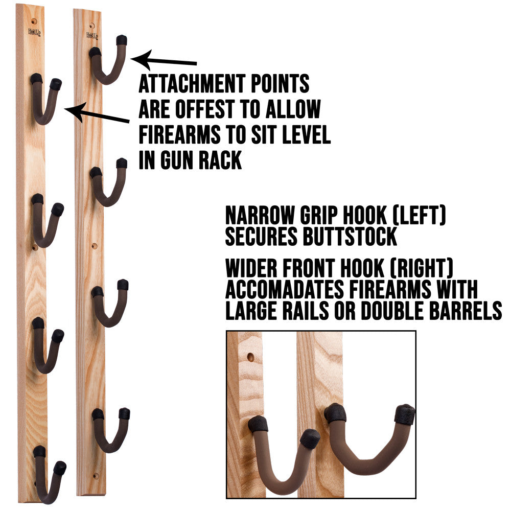 Hold Up Displays Hardwood Horizontal Firearm/Fishing Rod Rack - HD12 Description of Hooks