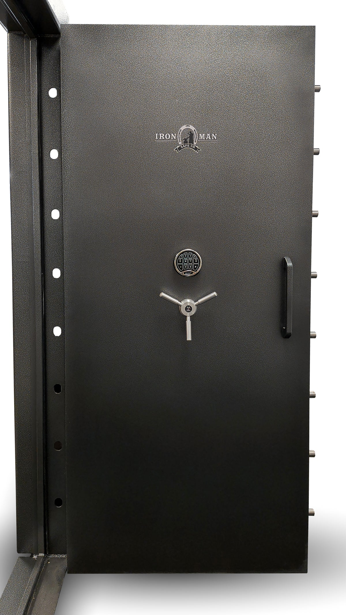 Ironman 7230 residential vault door in swing left hinge view of door open to 90 degrees from inside. 